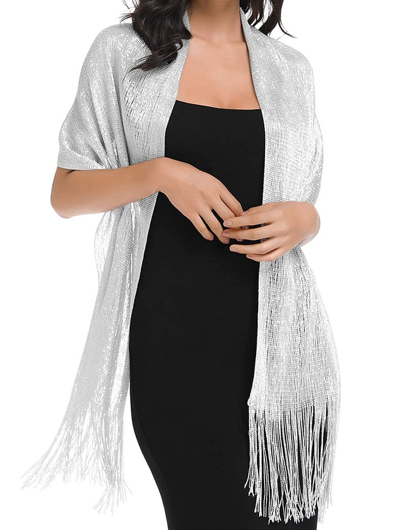 BANETTETA Shawls and Wraps for Evening Dresses - Silver and White Shawls and Wraps for Women - Image 3